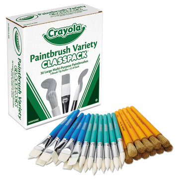 Crayola® Large Variety Paint Brush Classpack, Natural; Nylon Bristles, Flat; Round Profiles, 36-set freeshipping - TVN Wholesale